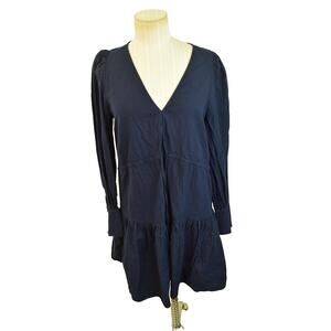 & Other Stories Dress Womens 6 Long Sleeve Tiered V Neck Paris Atelier Blue